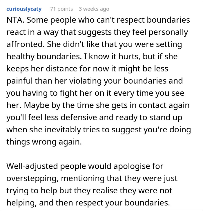 Reddit comment explaining how setting boundaries helps a woman manage food talk triggers due to her son’s autism. Reddit comment explaining how setting boundaries helps a woman manage food talk triggers due to her son’s autism.