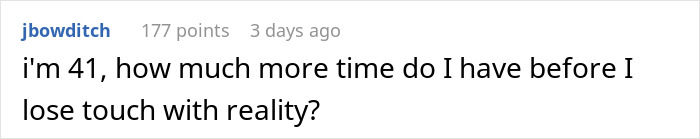 Reddit comment about losing touch with reality, highlighting frustration related to job search and office visits.