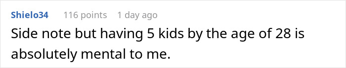 Comment expressing shock at having multiple kids young, related to teen son getting girlfriend pregnant on purpose topic.