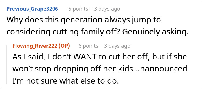 Screenshot of an online discussion about a person asking to be paid for babysitting niece and nephew and a family conflict.