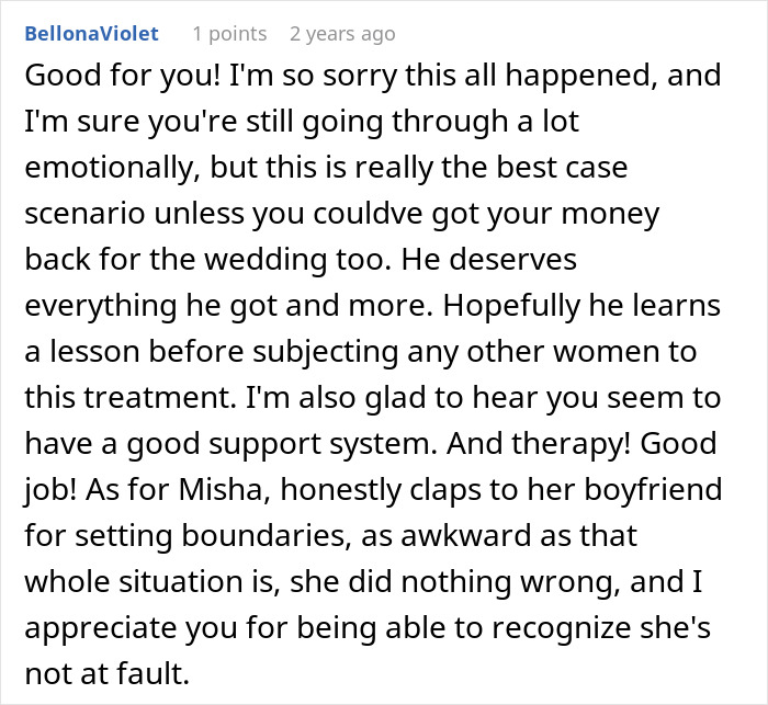 Comment expressing support and discussing jealousy and emotional struggles at a wedding involving a husband and another girl.