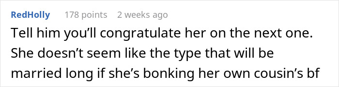 Screenshot of a forum comment discussing betrayal and forgiveness involving a cousin&rsquo;s affair with her ex-partner.