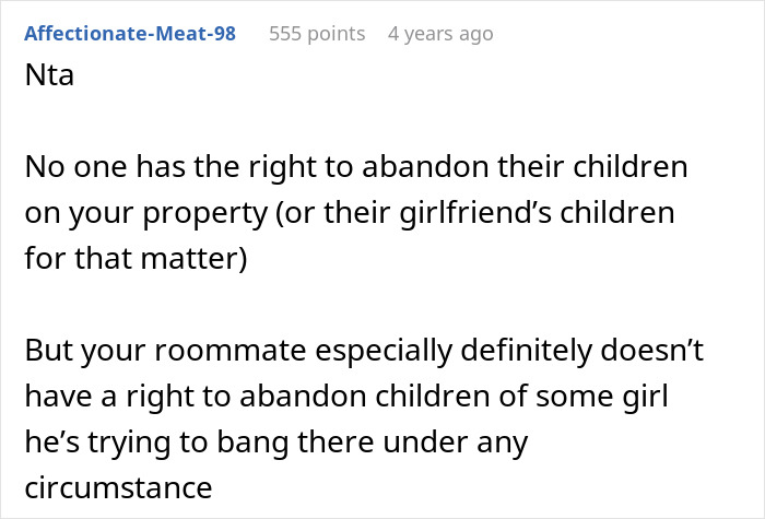 Screenshot of a forum comment discussing a woman ripping roommate over leaving her with girlfriend&rsquo;s kids to babysit.