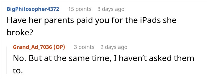 Reddit user asks if niece’s parents paid for broken iPads, original poster responds no but hasn't requested payment. Reddit user asks if niece’s parents paid for broken iPads, original poster responds no but hasn't requested payment.