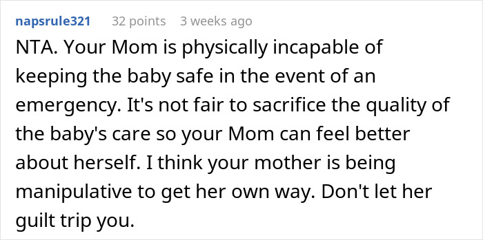 Comment discussing concerns about obese mom babysitting newborn and addressing fat shaming accusations online.