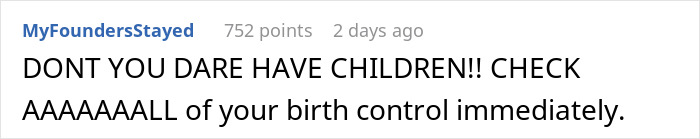 Comment warning about birth control in reaction to woman open to having kids until boyfriend reveals no interest in marriage. Comment warning about birth control in reaction to woman open to having kids until boyfriend reveals no interest in marriage.