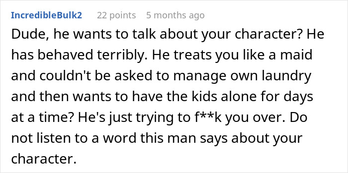 Alt text: Screenshot of online comment criticizing man who blindsides post-partum wife with divorce and challenges her custody efforts. Alt text: Screenshot of online comment criticizing man who blindsides post-partum wife with divorce and challenges her custody efforts.