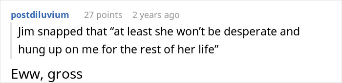 Screenshot of a Reddit comment discussing jealousy over the girl he led on at a wedding.