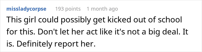 Comment warning about a student who spikes her roommate's drinks with sleep aids to keep her away from friends.
