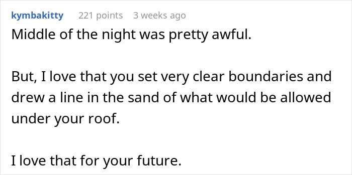 Comment discussing setting clear boundaries with a difficult mother-in-law annoying a new mom late at night. Comment discussing setting clear boundaries with a difficult mother-in-law annoying a new mom late at night.