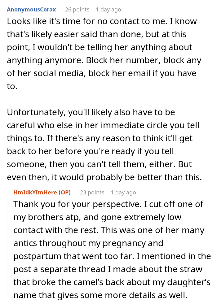 Online discussion about a mom stealing daughter&rsquo;s pregnancy announcement to avoid a gender reveal party conflict.