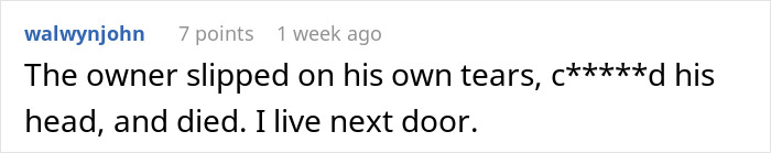 Screenshot of a Reddit comment describing a dramatic incident shared by a neighbor about an Airbnb host's misfortune.
