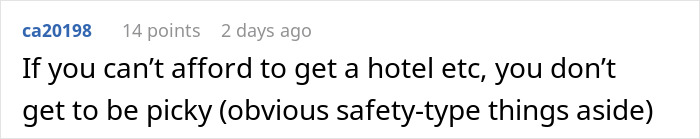 Text comment on a white background discussing affordability and safety related to asking roommates to leave.