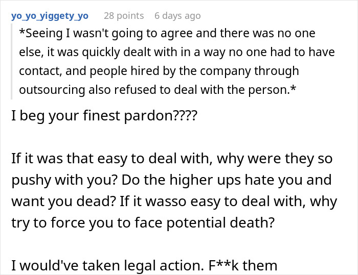Work nomination for a risky task due to not having kids, highlighting workplace challenges and unfair treatment.