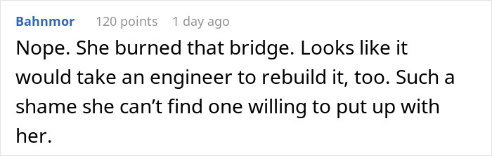 Comment about finger-snapping Karen treating engineer like a servant and him quitting over it on a forum thread.