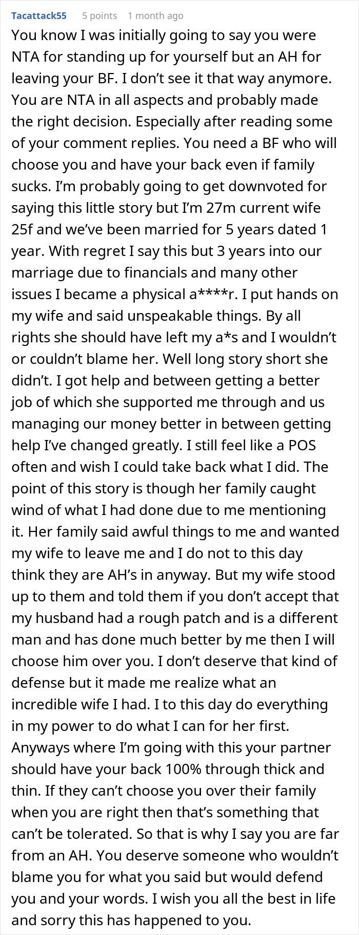 Comment discussing standing up to a gold digger mother-in-law and the importance of partner support through family conflict.