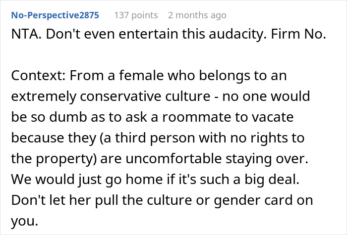 Commenter responds to student asked to leave house during roommate&rsquo;s party, discussing guest comfort and cultural expectations.