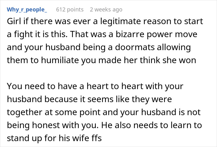 Comment discussing a husband&rsquo;s childhood best friend humiliating his wife and the need for the husband to stand up for her.