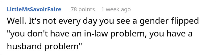 Commenter highlighting a gender-flipped perspective on in-law issues amid a family dispute over a missing iPad.