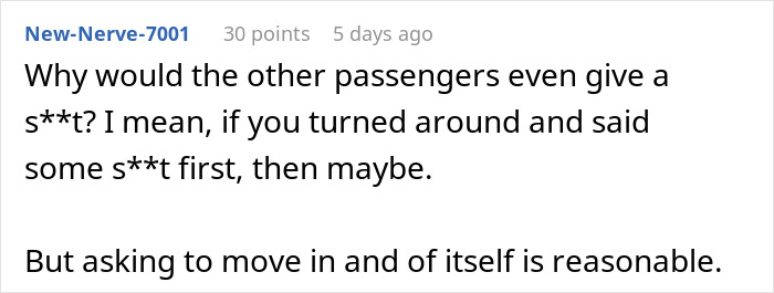 Comment on passenger moves seats on flight due to special needs kid's kicking, with others blaming the passenger nearby.