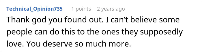 Screenshot of a comment on a forum expressing disbelief and support about jealousy and relationships at a wedding.