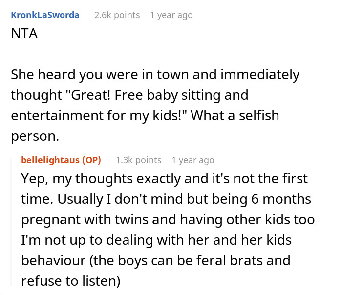 Online discussion about woman refusing to babysit step sister&rsquo;s kids leading to family drama.
