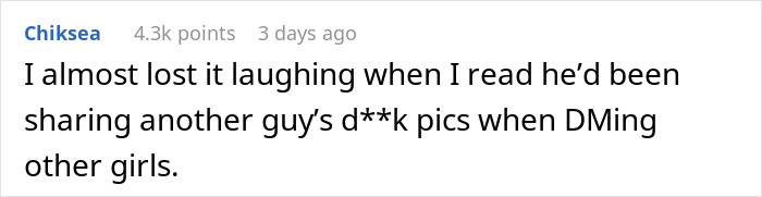 Screenshot of an online comment about jealousy and relationship drama involving the girl he led on at a wedding.