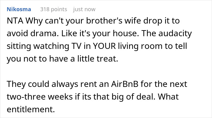 Reddit comment criticizing SIL for causing parenting complications and drama over eating ice cream every night. Reddit comment criticizing SIL for causing parenting complications and drama over eating ice cream every night.