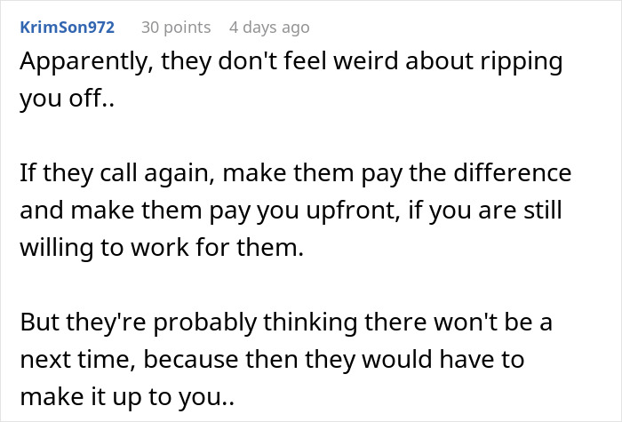 Babysitter advising on payment dispute after baby falls asleep while family tries to avoid paying full amount.