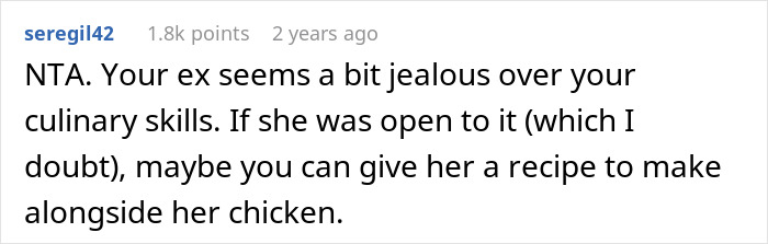 Screenshot of a forum comment discussing a son's preference for dad&rsquo;s rabbit food over mom&rsquo;s nutritious chicken.