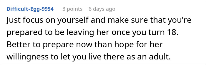 Comment from Reddit user Difficult-Egg-9954 advising to focus on independence related to having a say in own Sweet 16 event. Comment from Reddit user Difficult-Egg-9954 advising to focus on independence related to having a say in own Sweet 16 event.
