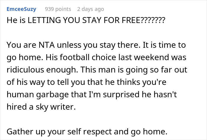 Text comment discussing refusing to babysit a boyfriend's niece during a vacation and being treated unfairly. Text comment discussing refusing to babysit a boyfriend's niece during a vacation and being treated unfairly.