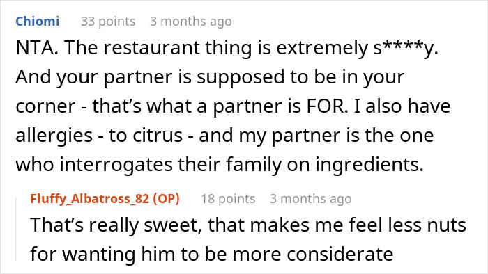 Screenshot of a conversation discussing a woman excluded from boyfriend’s family vacation due to gluten intolerance. Screenshot of a conversation discussing a woman excluded from boyfriend’s family vacation due to gluten intolerance.