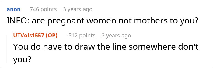 Screenshot of a discussion where a man refuses to consider his pregnant wife a mom and denies a Mother&rsquo;s Day gift.