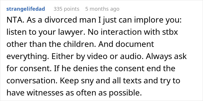 Screenshot of online advice about divorce and custody, emphasizing legal caution and documenting interactions. Screenshot of online advice about divorce and custody, emphasizing legal caution and documenting interactions.