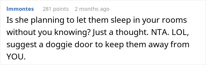 Commenter suggesting putting a doggie door to keep guests away during roommate&rsquo;s party, discussing student asked to leave.