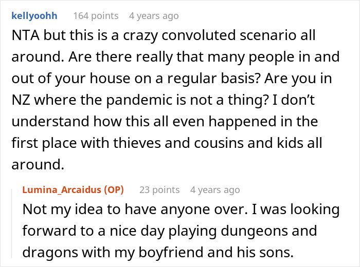 Screenshot of a Reddit conversation where a woman criticizes her roommate for leaving her to babysit his girlfriend&rsquo;s kids.