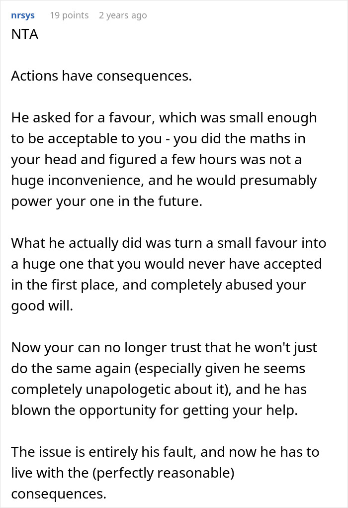 Reddit comment explaining consequences after man refuses to babysit roommate&rsquo;s kid following a night shift again.