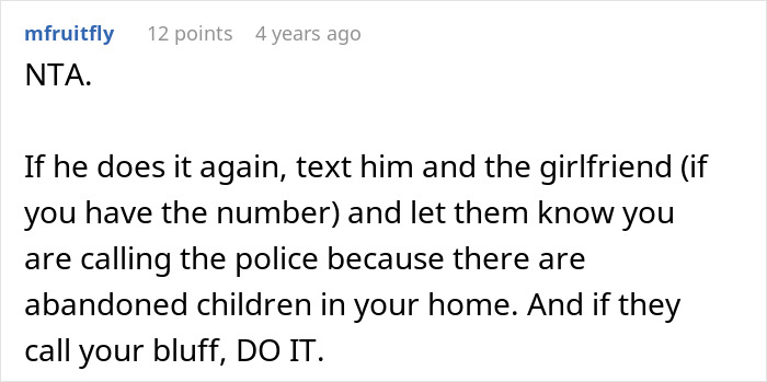 Screenshot of a forum comment discussing a woman confronting her roommate for leaving her to babysit girlfriend&rsquo;s kids.