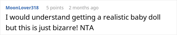 Comment discussing how a mom is upset over her mother-in-law's weird gift to her pregnancy-obsessed 6-year-old daughter.