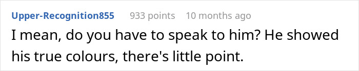 Screenshot of an online comment reading I mean do you have to speak to him he showed his true colours little point. Screenshot of an online comment reading I mean do you have to speak to him he showed his true colours little point.