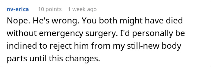 Screenshot of an online comment disputing a boyfriend&rsquo;s view on a woman&rsquo;s traumatic birth experience and emergency surgery.