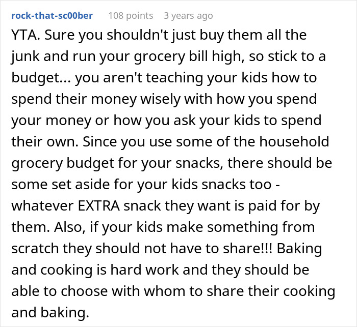 Comment discussing a mom making teen kids pay for junk food to teach money management and budgeting. Comment discussing a mom making teen kids pay for junk food to teach money management and budgeting.