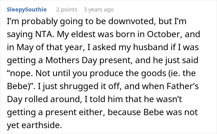 Screenshot of a Reddit comment discussing a man who doesn&rsquo;t consider his pregnant wife a mom yet.
