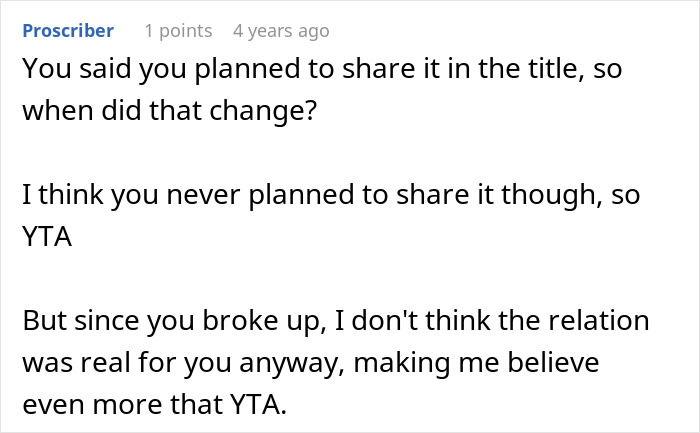 Forum user discussing a woman winning a $300k Jaguar and her boyfriend claiming shared ownership after two months.