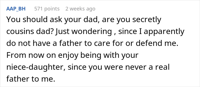 Text post discussing family betrayal and forgiveness after a cousin's affair with an ex causes tension.