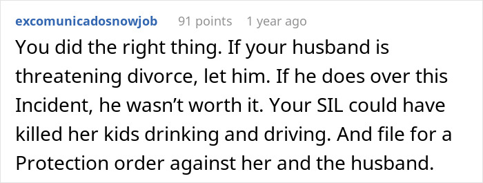 Screenshot of a Reddit comment about a woman served with divorce papers six months after giving birth related to looking after SIL&rsquo;s kids.
