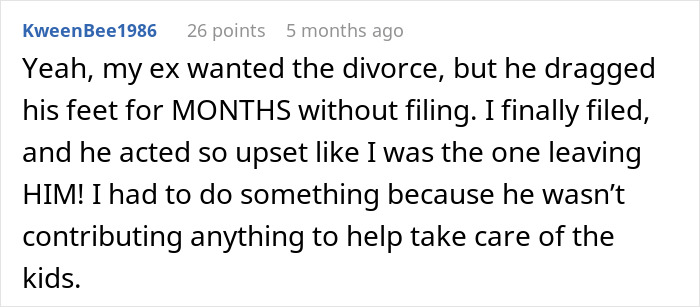 Screenshot of a social media comment discussing a post-partum wife seeking custody amid a contentious divorce. Screenshot of a social media comment discussing a post-partum wife seeking custody amid a contentious divorce.