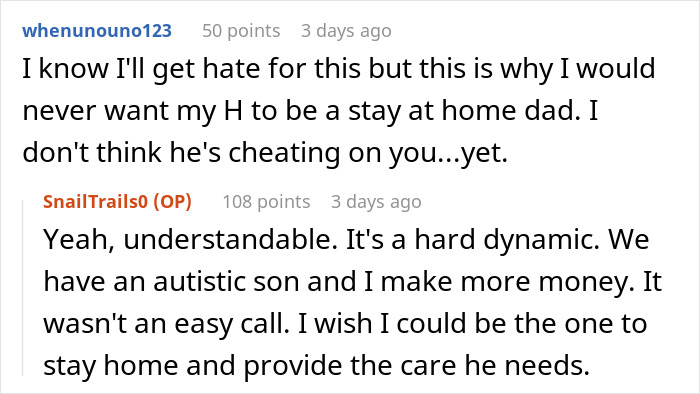 Online discussion about a stay-at-home dad dropping off sweets to another mom, raising concerns of a red flag. Online discussion about a stay-at-home dad dropping off sweets to another mom, raising concerns of a red flag.