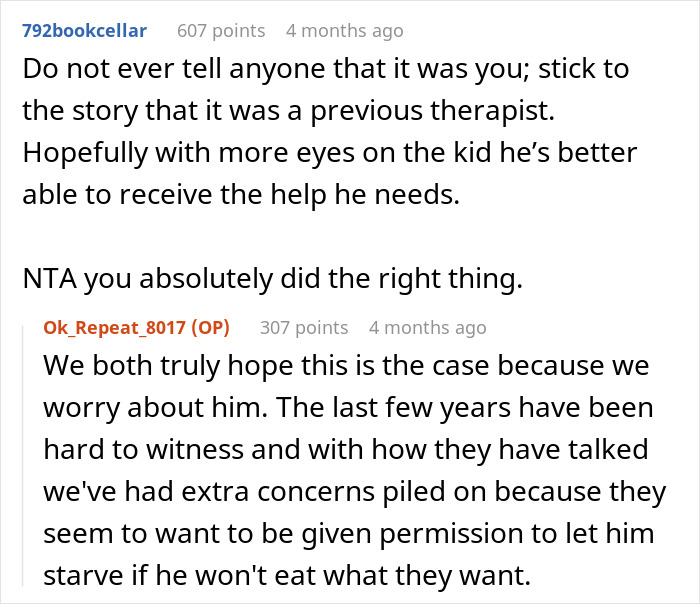 Screenshot of online discussion about reporting parents to CPS for starving their child, highlighting concerns about child neglect.